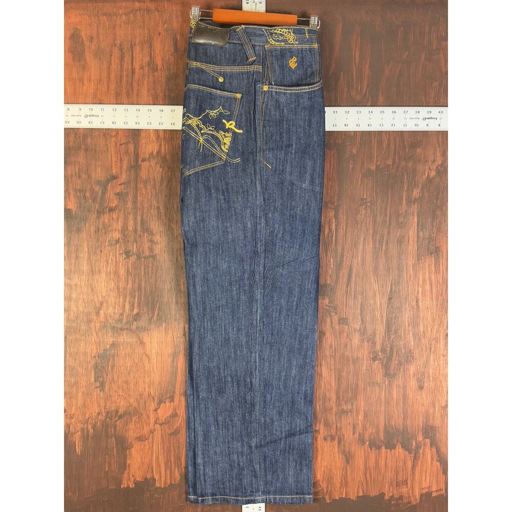 Roca Wear Authentic Wide Leg Baggy‎ Y2K Vintage Denim Jeans Blue Gold Mens 38x29